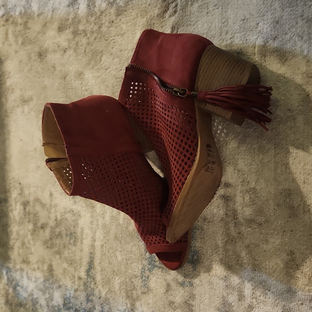Qupid red booties. Open toed. Like new only worn a handful of times.